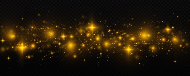 Sparkling space golden magical dust particles. Christmas light concept.