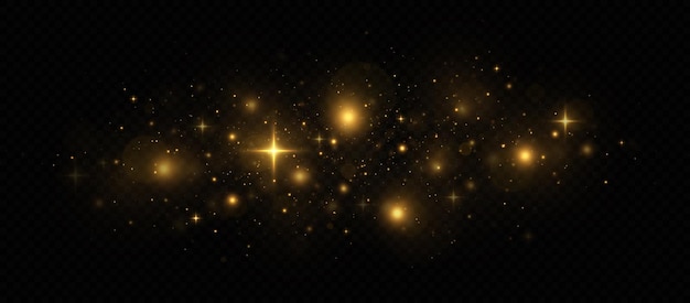 Sparkling space golden magical dust particles.