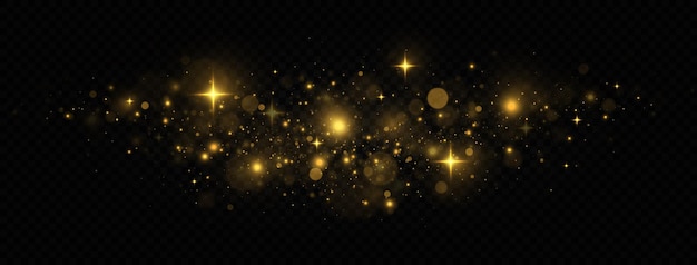 Sparkling space golden magical dust particles.