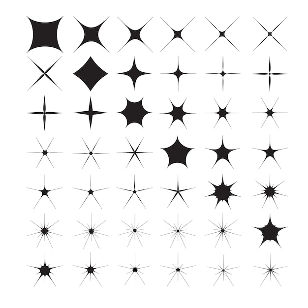 Sparkling stars shape vector symbols isolated outline flat style