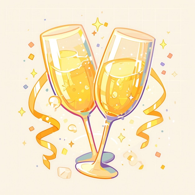 Sparkling Wine Glass Celebration Cartoon Artwork