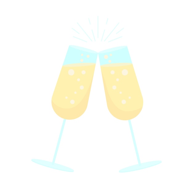 Sparkling wine toast semi flat color vector object. Full realistic item on white. Alcoholic beverage to celebrate event isolated modern cartoon style illustration for graphic design and animation