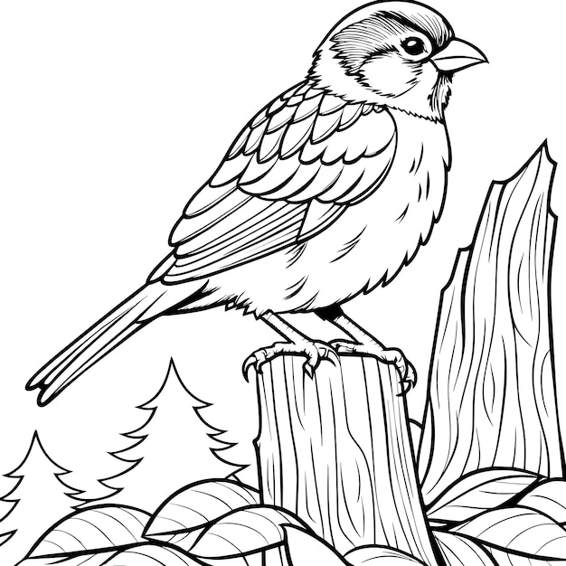 Sparrow Black and White Cartoon Illustration Coloring Book