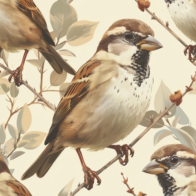 Sparrow seamless pattern background vector cute birds graphic with EPS file