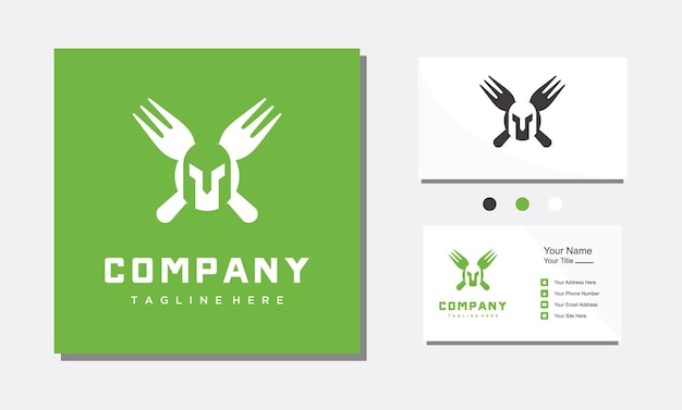 Sparta fork food green logo design for restaurant cafe vector template