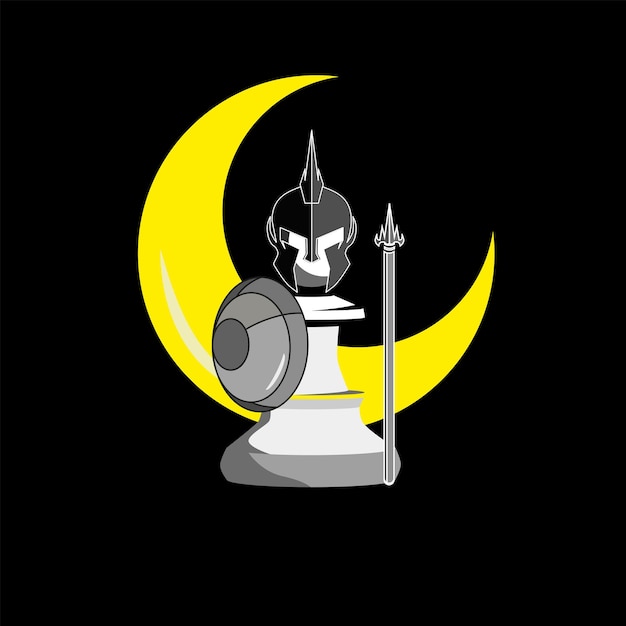 Spartan chess pawn With Crescent moon Vector Illustration