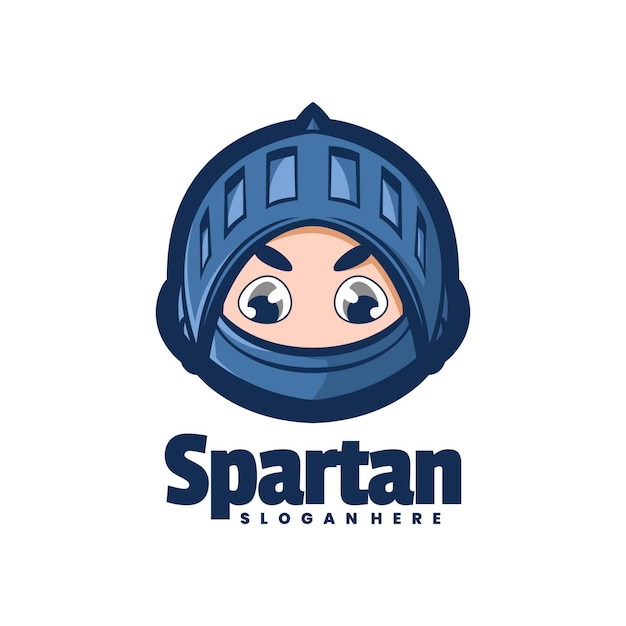 A spartan logo with a blue helmet and a face with eyes