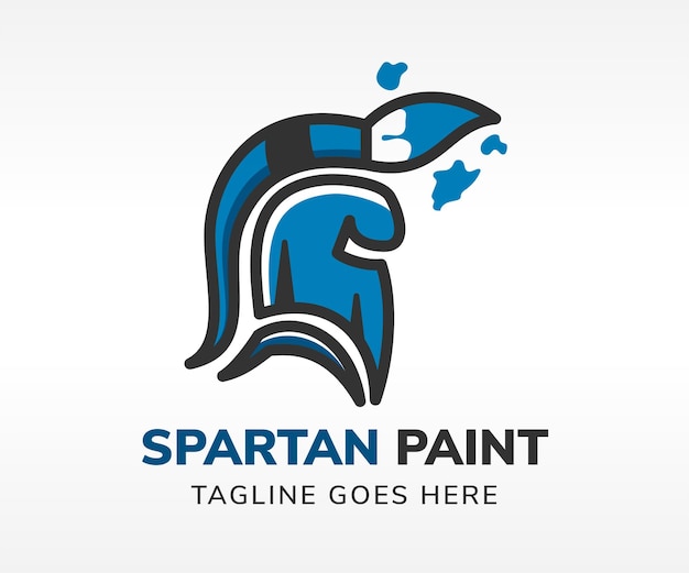 spartan pain logo design template combination of letter s helmet of spartan knight and paint brush