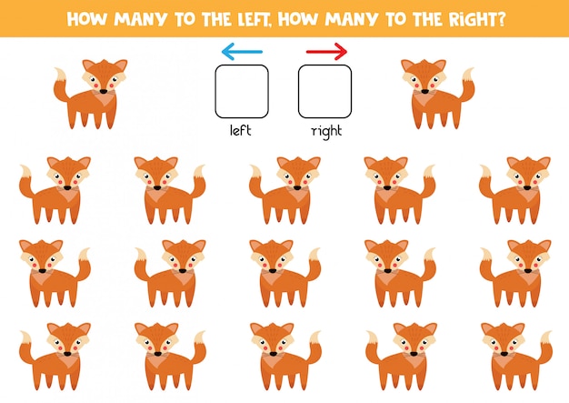 Spatial orientation foe kids. Left or right. Cute cartoon red fox.