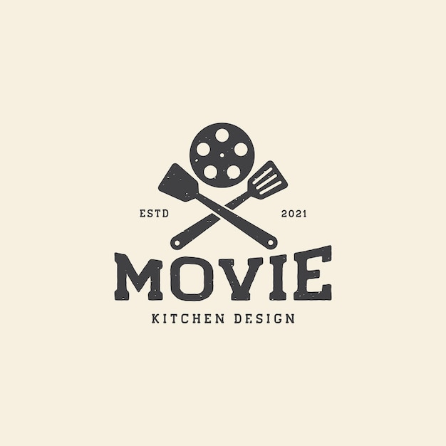 Spatula cooking with movie logo design vector graphic symbol icon sign illustration creative idea