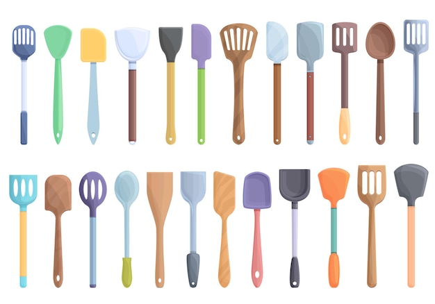 Spatula icons set cartoon vector. Baking accessory. Bbq baker