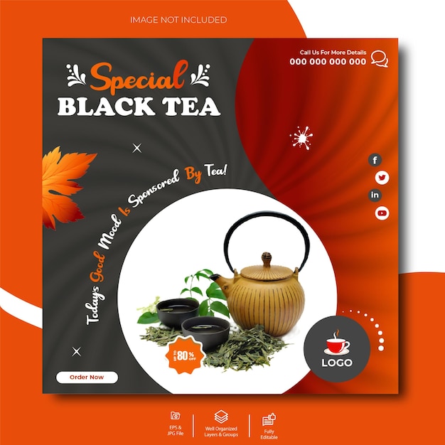 Vector special black tea social media post template design