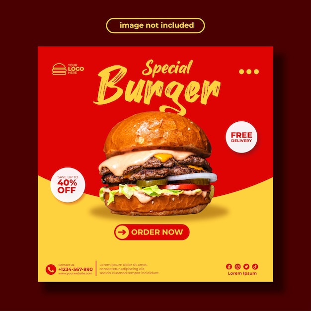 Special Burger Delicious Food Social Media Banner Template Promotion