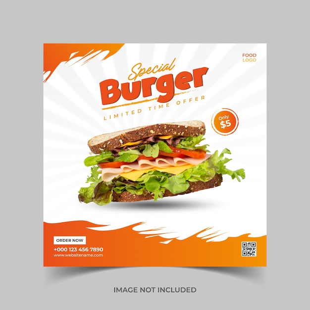 Special burger food menu social media post or instagram banner template