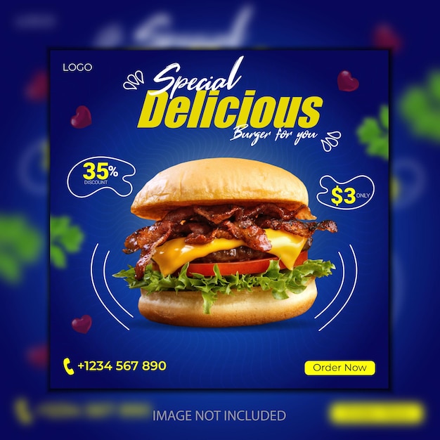 Special burger food menu social media promotion and Instagram banner post design template