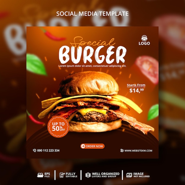 Special Burger Social Media Post Banner Template For Promotion