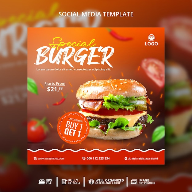 Special Burger Social Media Post Template For Promotion