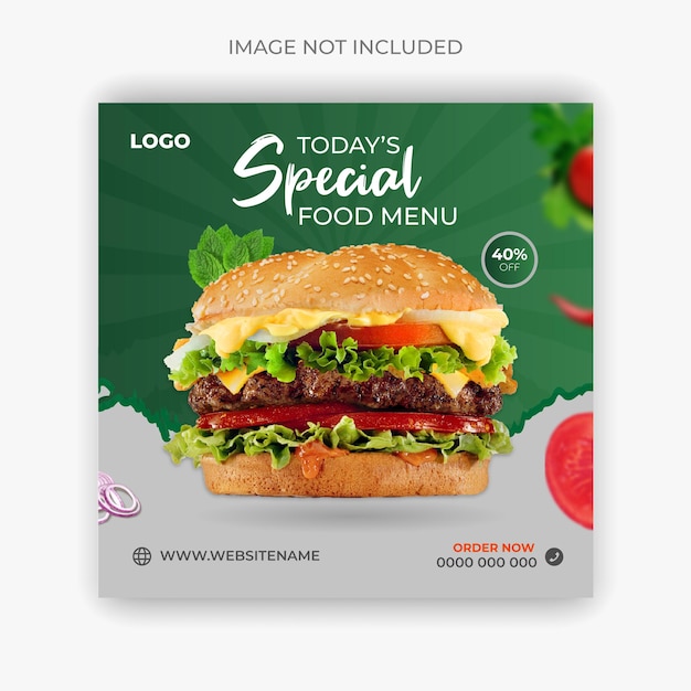 Special chicken and burger food menu social media promotion banner post design template