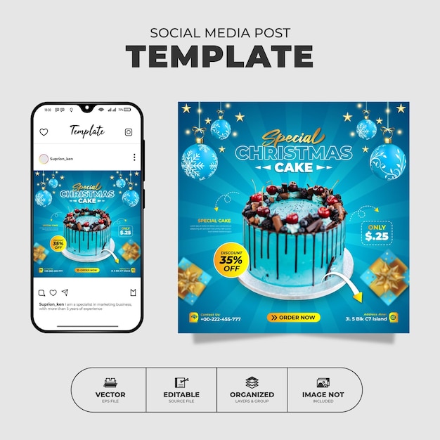 Special Christmas Cake And Food menu Social media Instagram Post Flyer And Banner Template