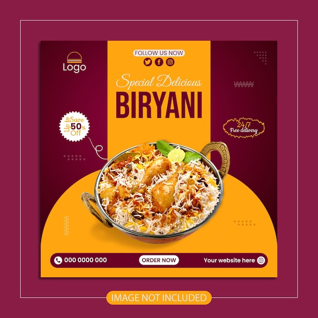 Special delicious biryani food social media banner template