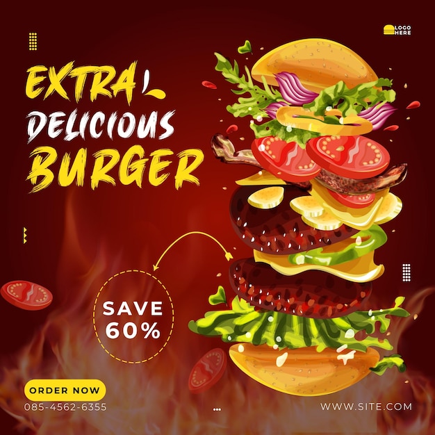 Special delicious burger social media banner post template