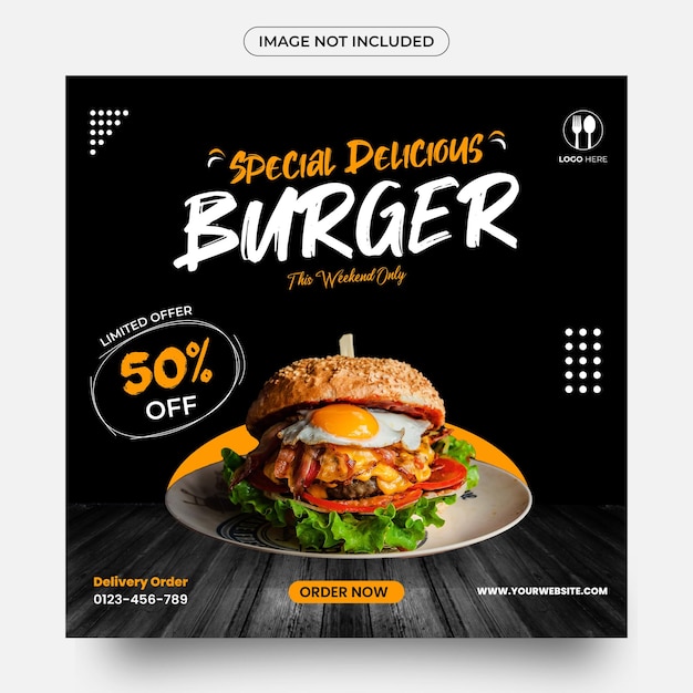 Special delicious burger vector social media food template used for brochure flyer restaurant