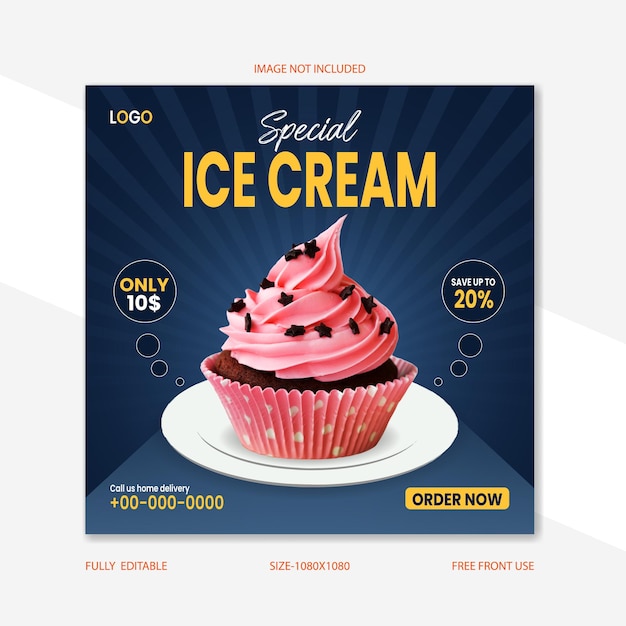 Special delicious ice cream business social media banner post design and ready template