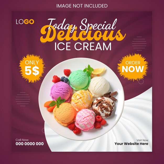 Vector special delicious ice cream modern square social media post design