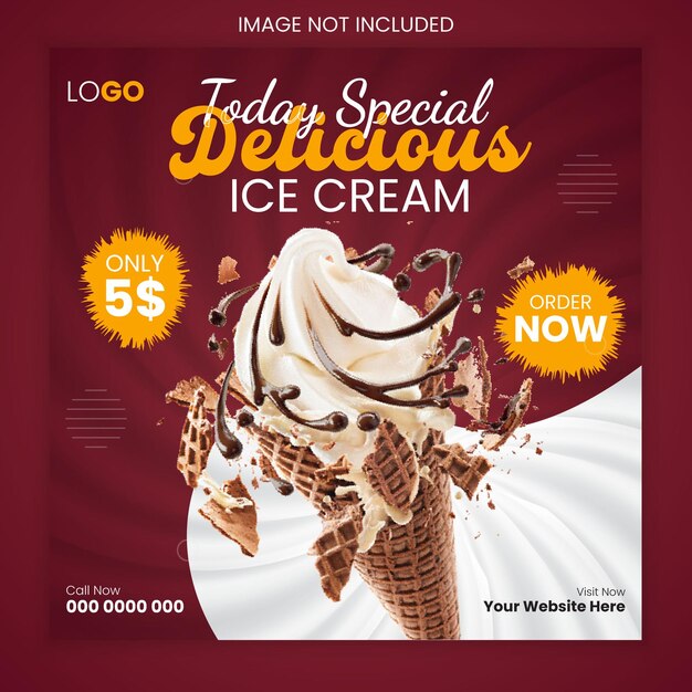 Vector special delicious ice cream modern square social media post design