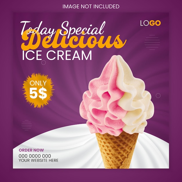 Vector special delicious ice cream modern square social media post design