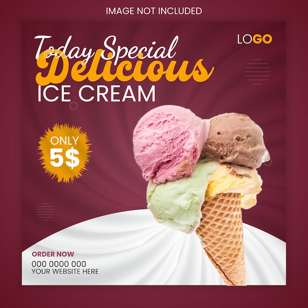 Vector special delicious ice cream modern square social media post design