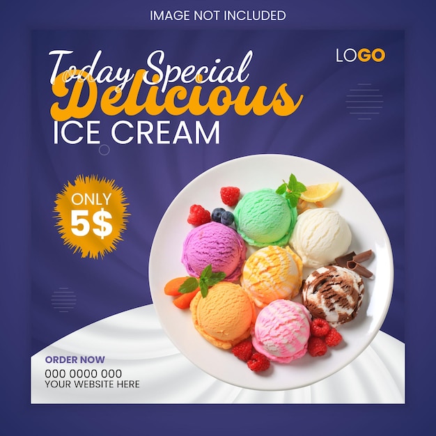 Vector special delicious ice cream modern square social media post design