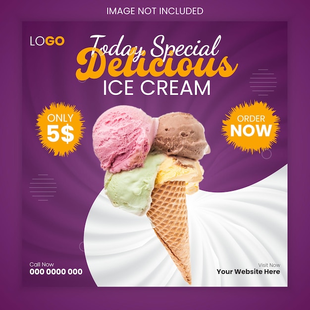 Vector special delicious ice cream modern square social media post design