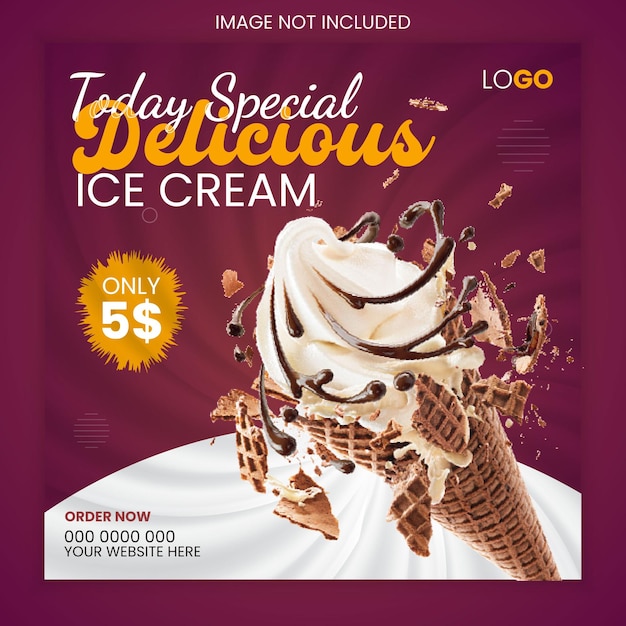 Vector special delicious ice cream modern square social media post design