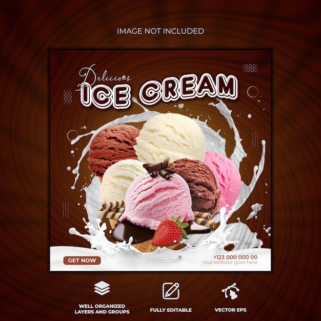 Special delicious ice cream social media Instagram post banner designSpecial delicious food