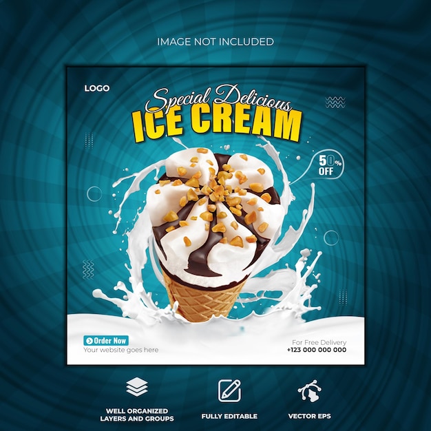 Special delicious ice cream social media Instagram post banner designSpecial delicious food