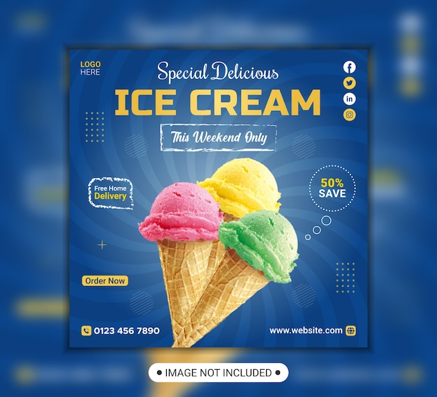 Special delicious ice cream social media post banner design template