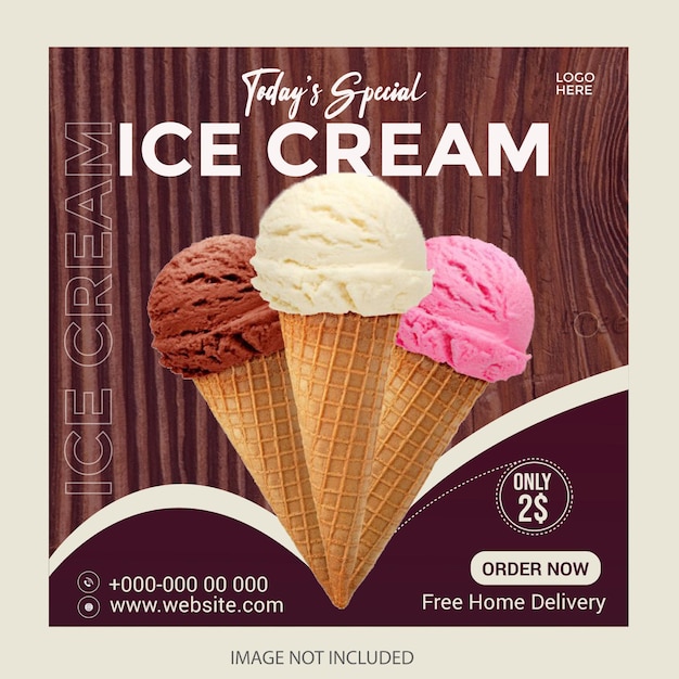 Special delicious ice cream social media post design template