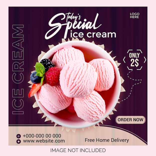 Special delicious ice cream social media post design template