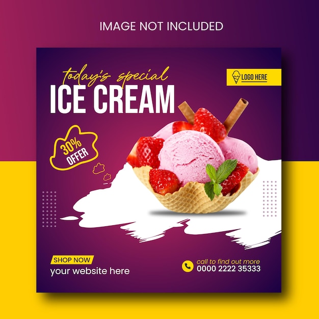 Special delicious ice cream social media promotional banner new post design template