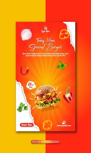 special fast food menu poster design or special burger banner ads design premium vector