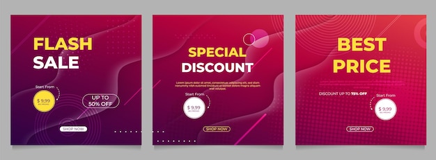 Special flash mega sale discount social media post template with geometric circle shape element