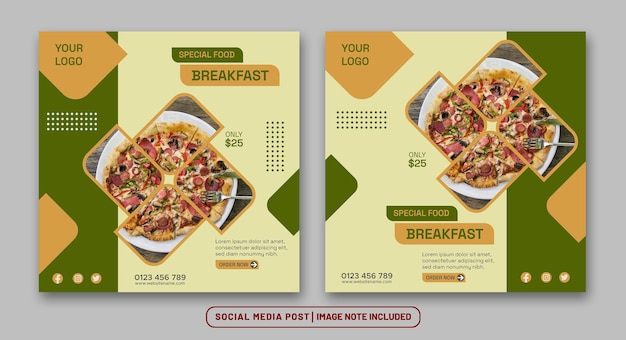 Special food Breakfast square banner promotion template for facebook post or instagram feed