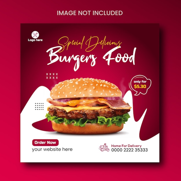 Special food delicious burger social media promotion and Instagram banner post design