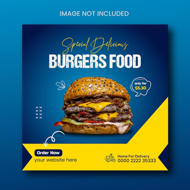 Special food delicious burger social media promotion and Instagram banner post design