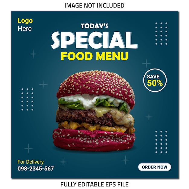 special food menu social media post template design, food poster, food banner, burger banner