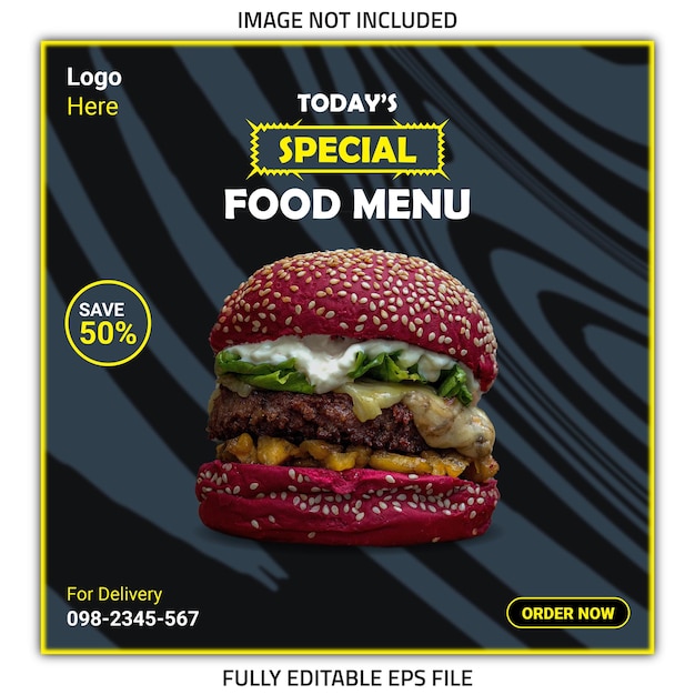 Vector special food menu social media post template design, food poster, food banner, burger banner