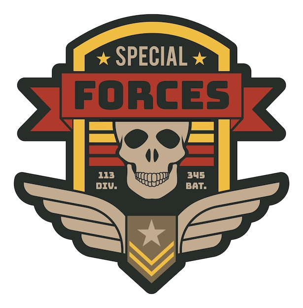 Special forces chevron Military patch with skull and wings