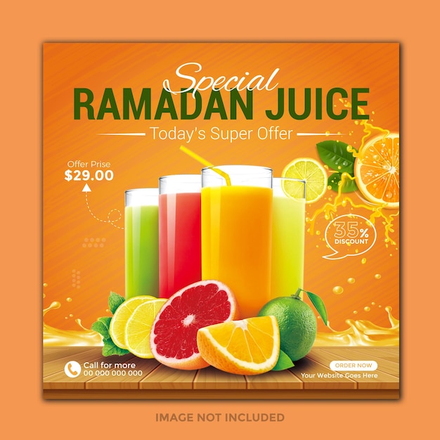 Special fruit juice social media post banner template and summer juice menu promotion template