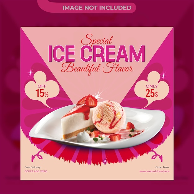 Special ice cream social media banner post design template Premium Realistic ice cream